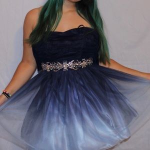 Blue Ombré Strapless Dress W/ Sweetheart Neckline